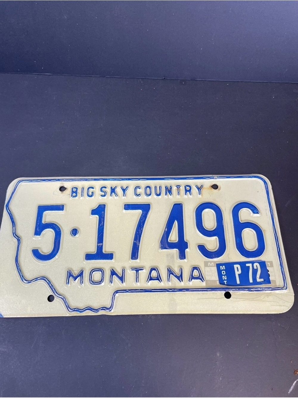 Vintage Montana License Plate Blue on Cream "Big Sky Country"